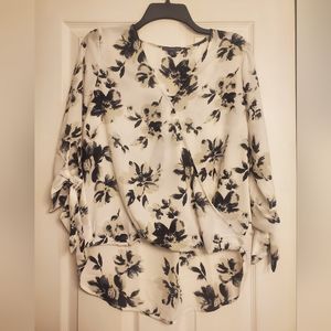 Floral Tie Sleeve High-Low Blouse